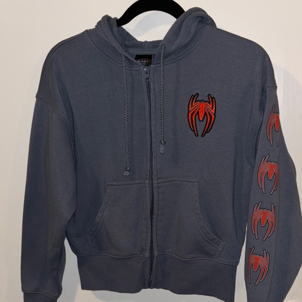 Gray Hoodie with Red Spider and spider man Design
